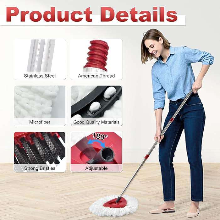 Mop Head Replacement, Base, Mop Handle for Ocedar EasyWring 1-Tank System, 2 Microfiber Mop Refills, Extendable Length 30-59" Mop Handle, Base and Scrubber for All Hard-surfaced Floor - Image 3