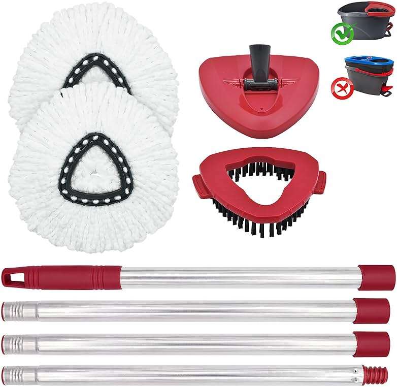 Mop Head Replacement, Base, Mop Handle for Ocedar EasyWring 1-Tank System, 2 Microfiber Mop Refills, Extendable Length 30-59" Mop Handle, Base and Scrubber for All Hard-surfaced Floor - Image 8
