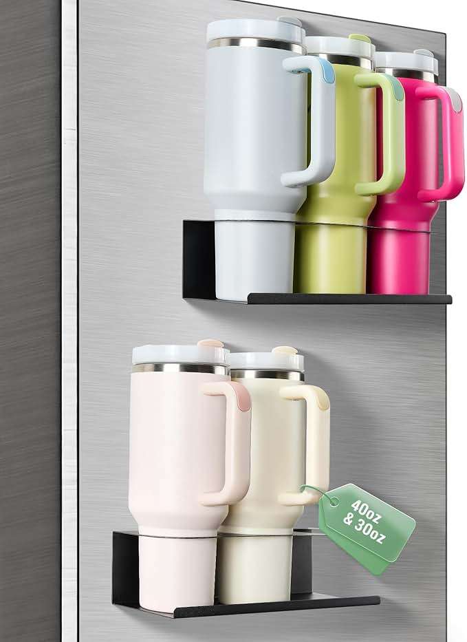 POLRAI 2 Pack Magnetic Stanley Cup Holder for Fridge, Water Bottle Organizer for Tumbler with Double Sided Tape Hold Stanley Cup Accessories for Kitchen Cabinet Wall - Image 1