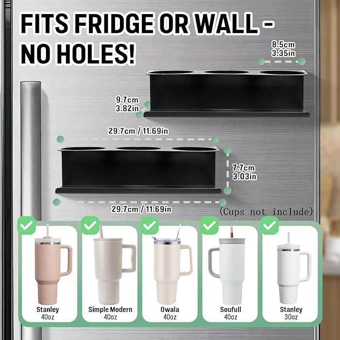 POLRAI 2 Pack Magnetic Stanley Cup Holder for Fridge, Water Bottle Organizer for Tumbler with Double Sided Tape Hold Stanley Cup Accessories for Kitchen Cabinet Wall - Image 2