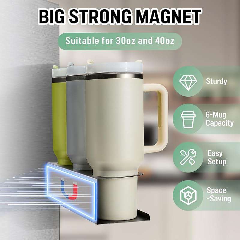 POLRAI 2 Pack Magnetic Stanley Cup Holder for Fridge, Water Bottle Organizer for Tumbler with Double Sided Tape Hold Stanley Cup Accessories for Kitchen Cabinet Wall - Image 3