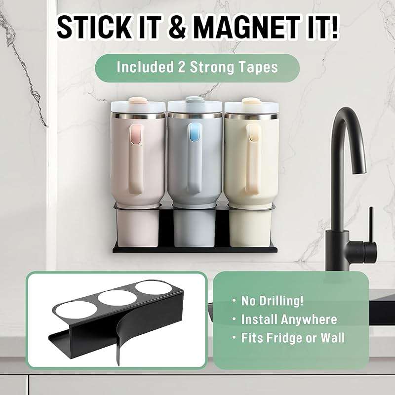 POLRAI 2 Pack Magnetic Stanley Cup Holder for Fridge, Water Bottle Organizer for Tumbler with Double Sided Tape Hold Stanley Cup Accessories for Kitchen Cabinet Wall - Image 5