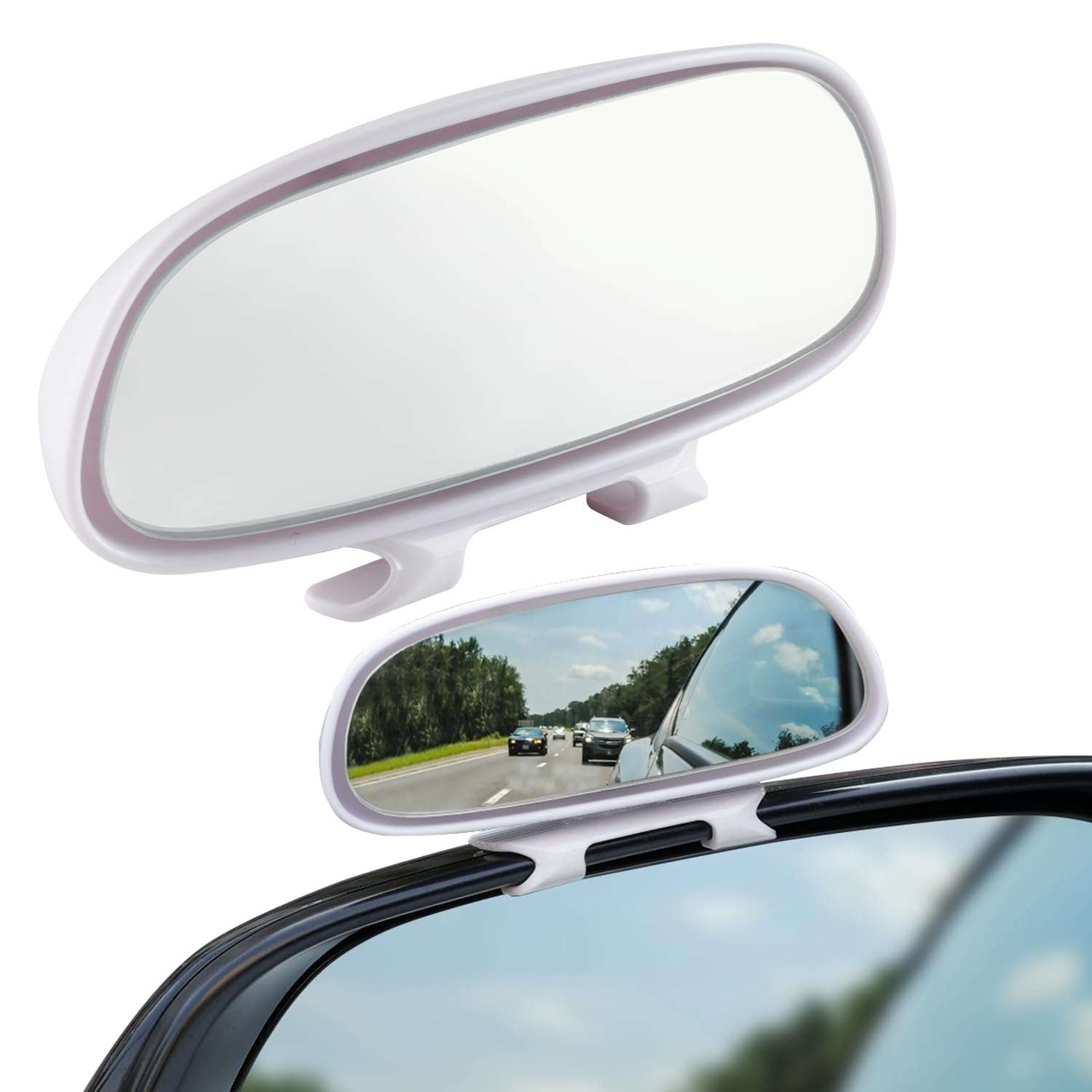 LivTee Clip on Blind Spot Mirror, HD Glass Frameless Convex Rear View Mirrors Exterior Accessories with Wide Angle Adjustable Stick for Car SUV and Trucks, White - Image 1