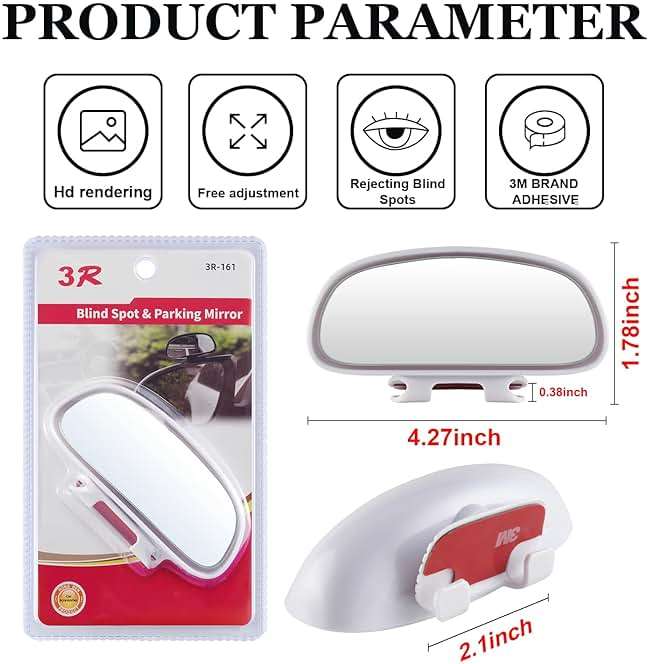 LivTee Clip on Blind Spot Mirror, HD Glass Frameless Convex Rear View Mirrors Exterior Accessories with Wide Angle Adjustable Stick for Car SUV and Trucks, White - Image 2