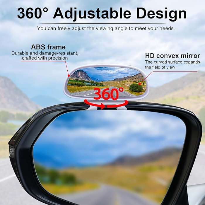 LivTee Clip on Blind Spot Mirror, HD Glass Frameless Convex Rear View Mirrors Exterior Accessories with Wide Angle Adjustable Stick for Car SUV and Trucks, White - Image 3