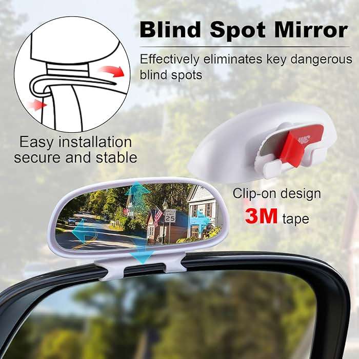 LivTee Clip on Blind Spot Mirror, HD Glass Frameless Convex Rear View Mirrors Exterior Accessories with Wide Angle Adjustable Stick for Car SUV and Trucks, White - Image 4