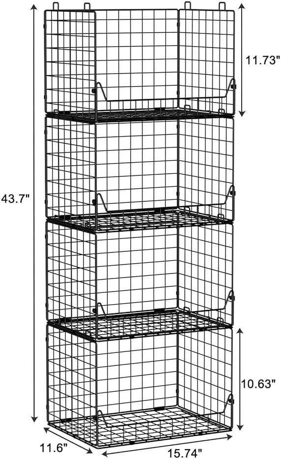 Jakyitvi 4-Tier Extra Height Stackable Closet Organizer – Foldable Storage Bins for Sweaters, Jeans, and Clothes – Sturdy Iron Mesh Shelves for Neat and Efficient Closet Storage – Black - Image 3