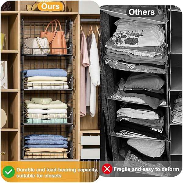 Jakyitvi 4-Tier Extra Height Stackable Closet Organizer – Foldable Storage Bins for Sweaters, Jeans, and Clothes – Sturdy Iron Mesh Shelves for Neat and Efficient Closet Storage – Black - Image 5