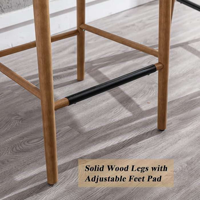 DUOMAY Modern Counter Stools Set of 4, 26 Inch Seat Height Counter Height Barstools Wooden Linen Upholstered Bar Stools with Oval Rattan Backrest Armless Kitchen Island Stool Chair, Beige - Image 6