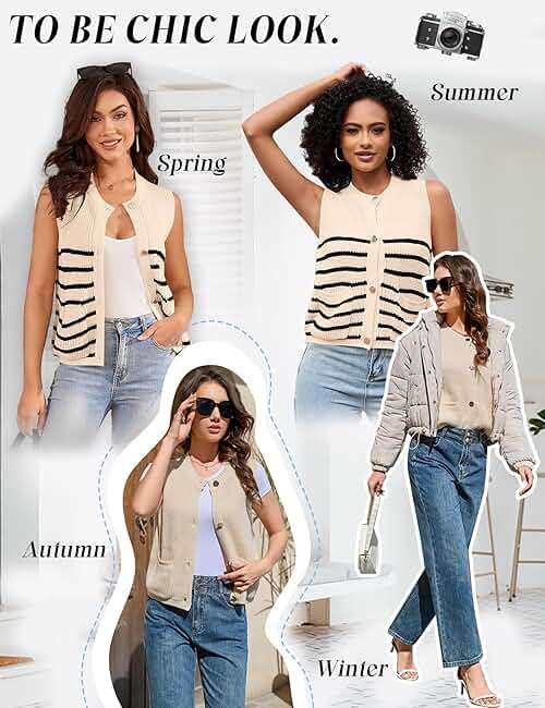 LUYAA Women Cardigan Vest Knit Button Round Neck Cardigan Tank Shirt Top Spring Summer Trendy Outfits Black M - Image 5