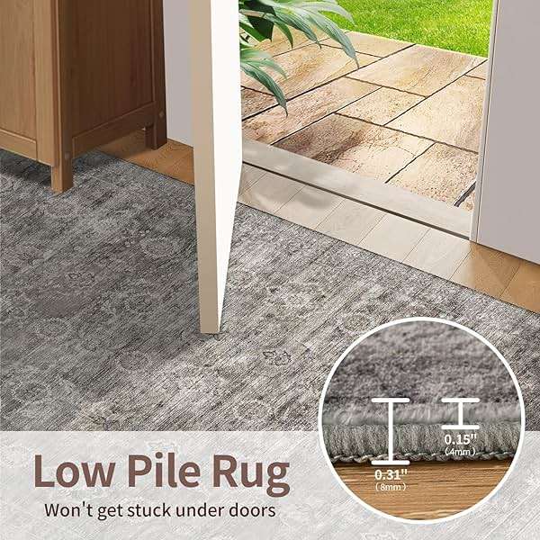 Rugxara Area Rugs 5x7 for Living Room Bedroom, Grey Washable Rug, Vintage Retro Boho Rug, Non Slip & Low Pile Faux Wool Thin Carpet for Indoor Dining Room, Dorm and Kids Room(Taupe/Grey 5x7ft) - Image 5