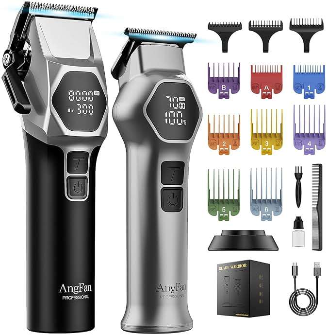 ANGFAN Professional Hair Clippers for Men - 8000RPM Brushless Motor & 440C Steel Blades, Barber-Grade Cordless Clippers & Trimmer Set for Fade Designs, Hair Cutting Tools for Professional Barbers - Image 1