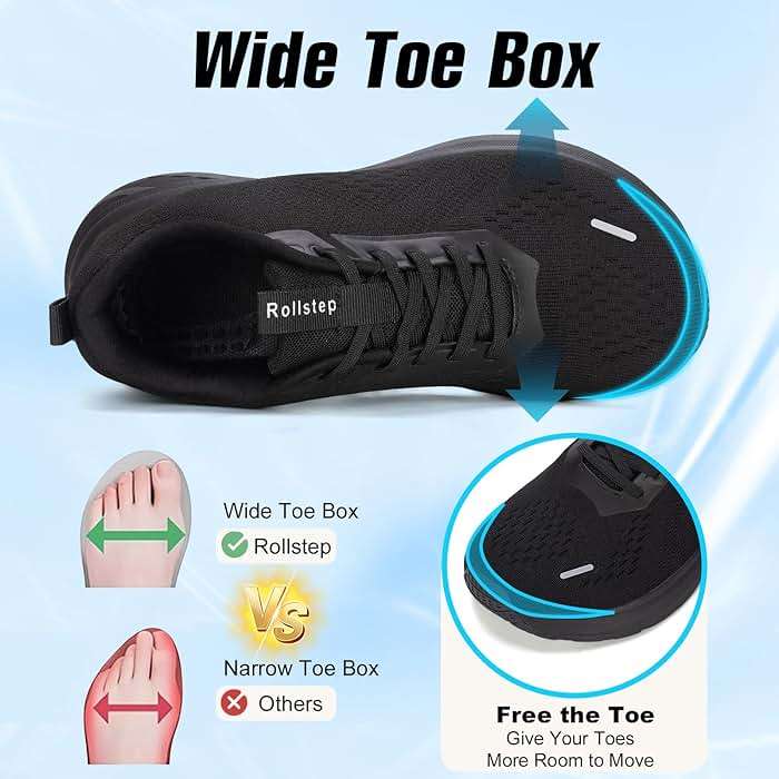 Rollstep Wide Toe Box Shoes Women Sneakers Extra Wide Width Arch Support Non-Slip Tennis Athletic Ultralight Running Shoes for Women Walking Diabetic Plantar Fasciitis Footwear 6-12 - Image 2