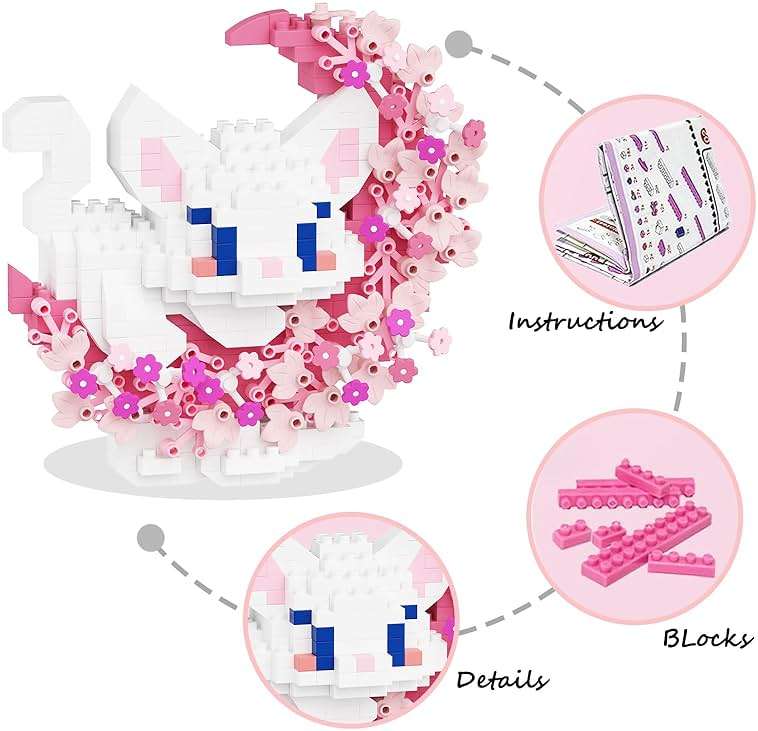 TENYEAH 2 in 1 Mini Building Block Set Animals with Flower and Moon, Micro Brick Toy Cats, Creative Art Craft and Home Decor, Birthday Gifts Idea for Adults - Image 5