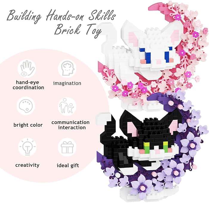 TENYEAH 2 in 1 Mini Building Block Set Animals with Flower and Moon, Micro Brick Toy Cats, Creative Art Craft and Home Decor, Birthday Gifts Idea for Adults - Image 6