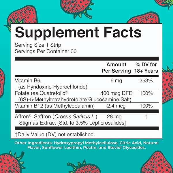 Mood & Cognition Dissolving Strips by MaryRuth's | Vitamin B12 | Vitamin B6 | Saffron | Folate | B Vitamins | Sugar Free | Strawberry Flavor | Vegan | Gluten Free | Dairy Free | 30 Count - Image 2