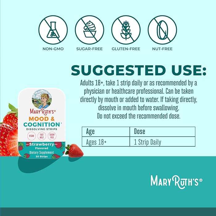 Mood & Cognition Dissolving Strips by MaryRuth's | Vitamin B12 | Vitamin B6 | Saffron | Folate | B Vitamins | Sugar Free | Strawberry Flavor | Vegan | Gluten Free | Dairy Free | 30 Count - Image 3