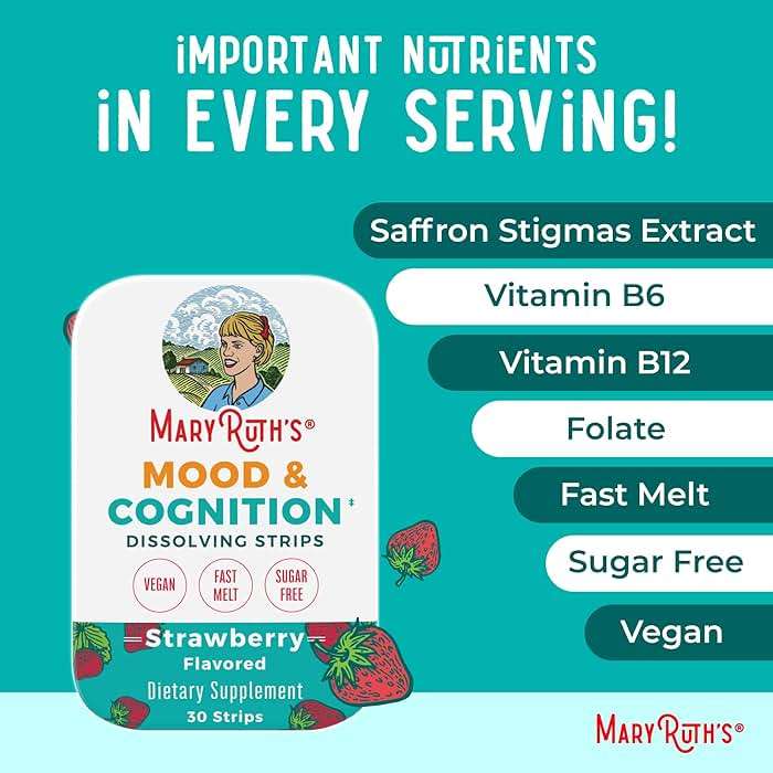 Mood & Cognition Dissolving Strips by MaryRuth's | Vitamin B12 | Vitamin B6 | Saffron | Folate | B Vitamins | Sugar Free | Strawberry Flavor | Vegan | Gluten Free | Dairy Free | 30 Count - Image 7