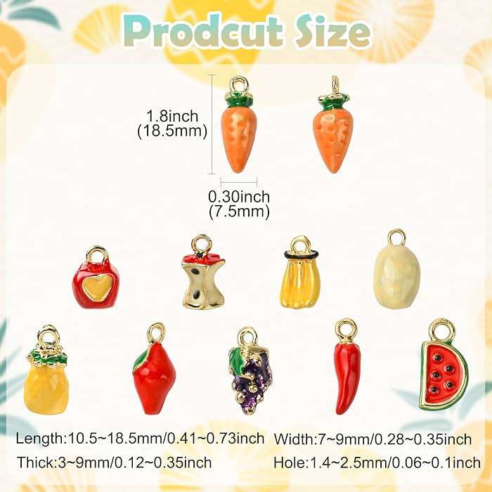 KitBeads 20Pcs 10 Styles Vegetable Fruit Charms Enamel Pineapple Apple Charms Carrot Chili Pepper Charms for Jewelry Making Bracelets Crafts Bulk - Image 2