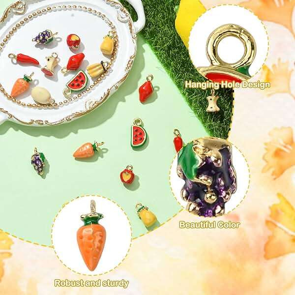KitBeads 20Pcs 10 Styles Vegetable Fruit Charms Enamel Pineapple Apple Charms Carrot Chili Pepper Charms for Jewelry Making Bracelets Crafts Bulk - Image 3