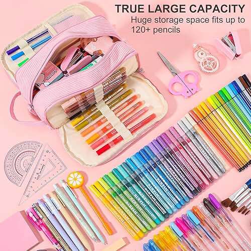 Nuozme 3 Compartment Pencil Case, Extra Large Capacity School Supplies Pencil bag with Easy Handle, Soft Corduroy Pencil Pouch, Aesthetic Supply Pen Case Bag Organizer For Teen Girls College (Beige) - Image 6