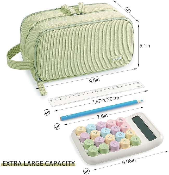 Nuozme 3 Compartment Pencil Case, Extra Large Capacity School Supplies Pencil bag with Easy Handle, Soft Corduroy Pencil Pouch, Aesthetic Supply Pen Case Bag Organizer For Teen Girls College (Beige) - Image 7