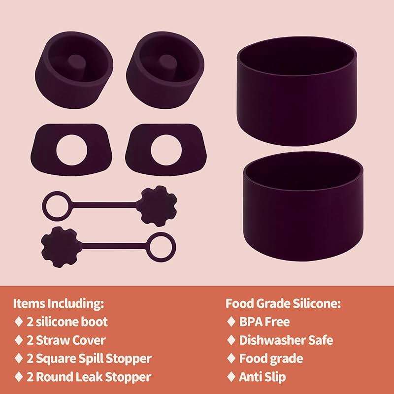 Stanley Cup Accessories 8 Pcs, Including 2 Straw Cover Cap, 2 Square Spill Stopper, 2 Round Leak Stopper, 2 Pcs Silicone Boot for Stanley Cup 2.0 40/30oz/Tumbler and IceFlow (Plum) - Image 2