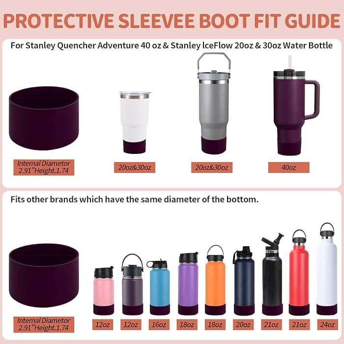 Stanley Cup Accessories 8 Pcs, Including 2 Straw Cover Cap, 2 Square Spill Stopper, 2 Round Leak Stopper, 2 Pcs Silicone Boot for Stanley Cup 2.0 40/30oz/Tumbler and IceFlow (Plum) - Image 5