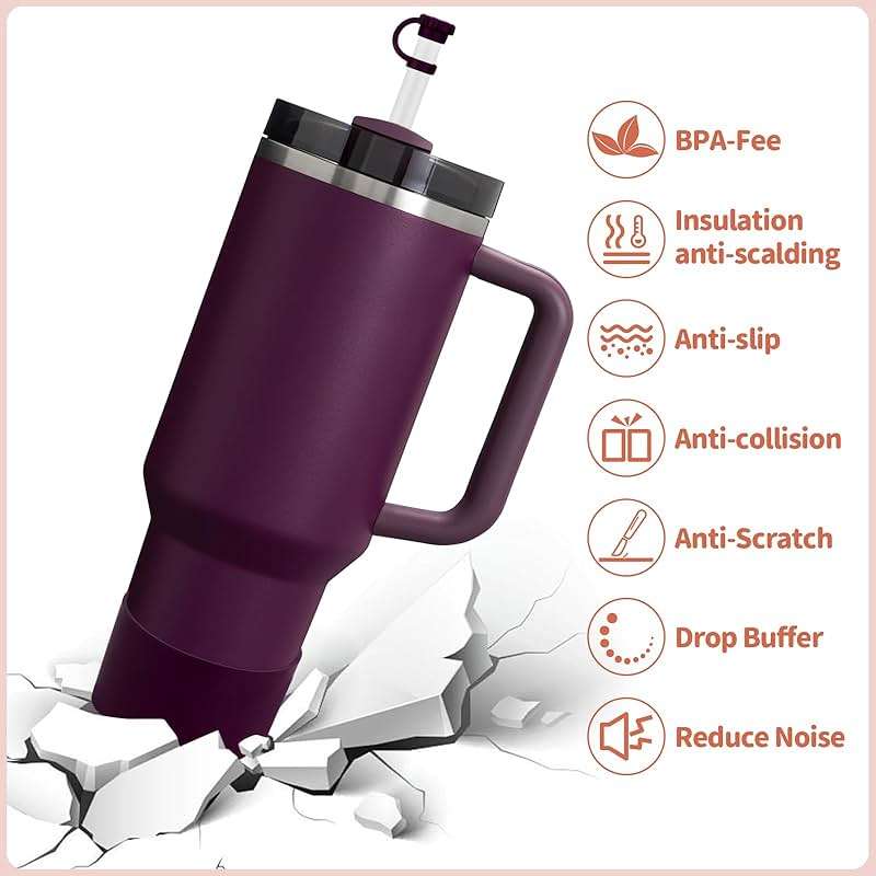 Stanley Cup Accessories 8 Pcs, Including 2 Straw Cover Cap, 2 Square Spill Stopper, 2 Round Leak Stopper, 2 Pcs Silicone Boot for Stanley Cup 2.0 40/30oz/Tumbler and IceFlow (Plum) - Image 6