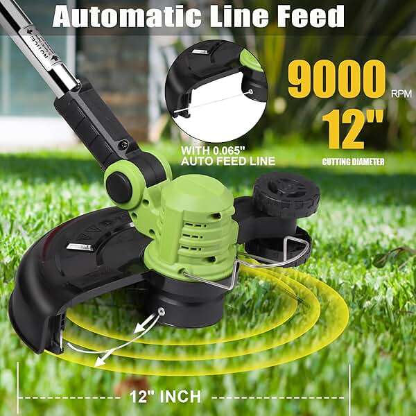 Cordless Weed Wacker Electric Weed Eater 12" 20V String Trimmer Battery Operated with 8 Pcs Spool Trimmer Lines and 1 Spool Cap 2.0Ah Batteries Fast Charger - Image 5