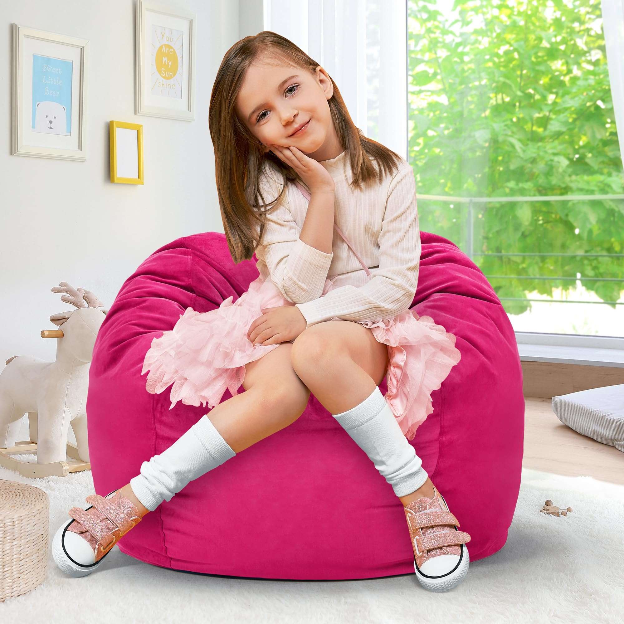 Hobestluk Bean Bag Chairs 2.5FT Bean Bag Chair with Memory Foam Filled & Machine Washable Cover,Beanbag Chair, Small Bean Bag Chairs for Playroom, Living Room, Bedroom - Image 1