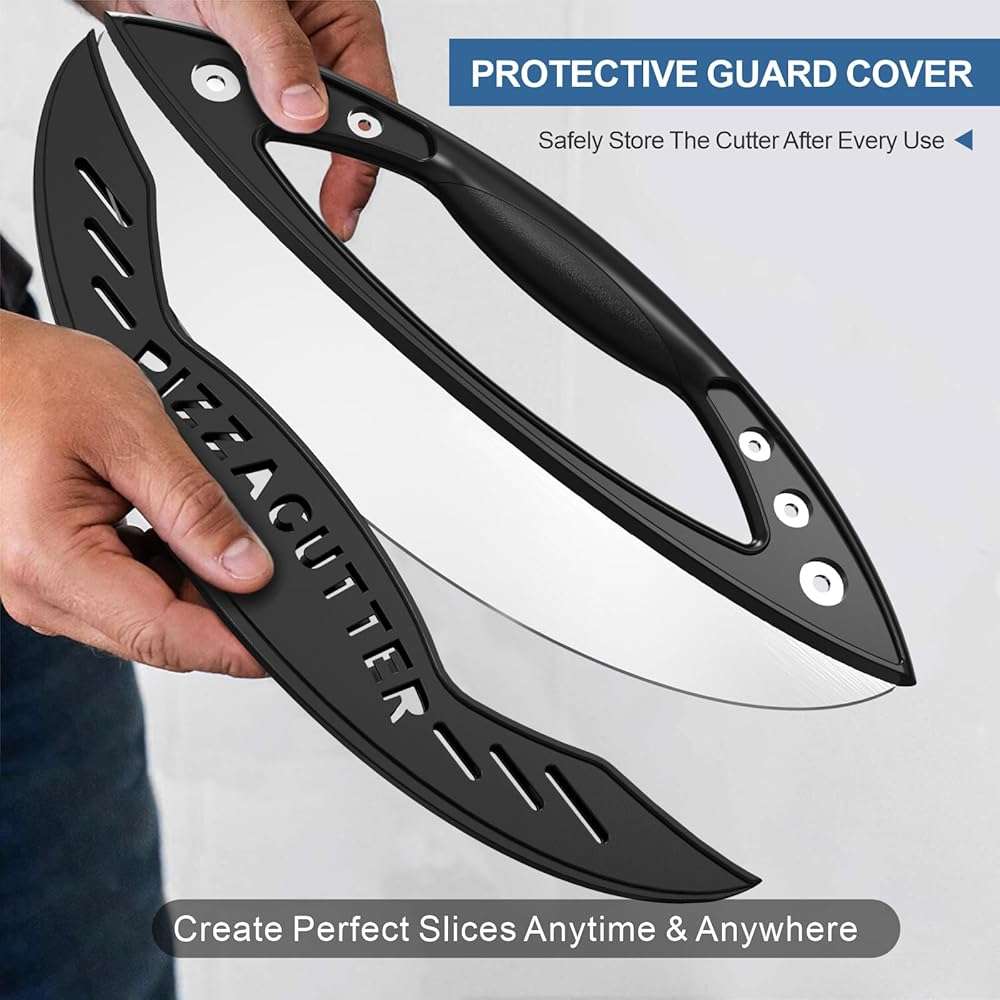 AILUROPODA 12-Inch Pizza Rocker Blade Cutter, Stainless Steel with Protective Cover, Silver - Image 3