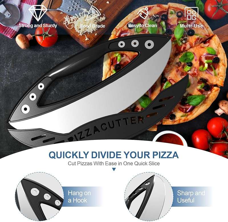 AILUROPODA 12-Inch Pizza Rocker Blade Cutter, Stainless Steel with Protective Cover, Silver - Image 4