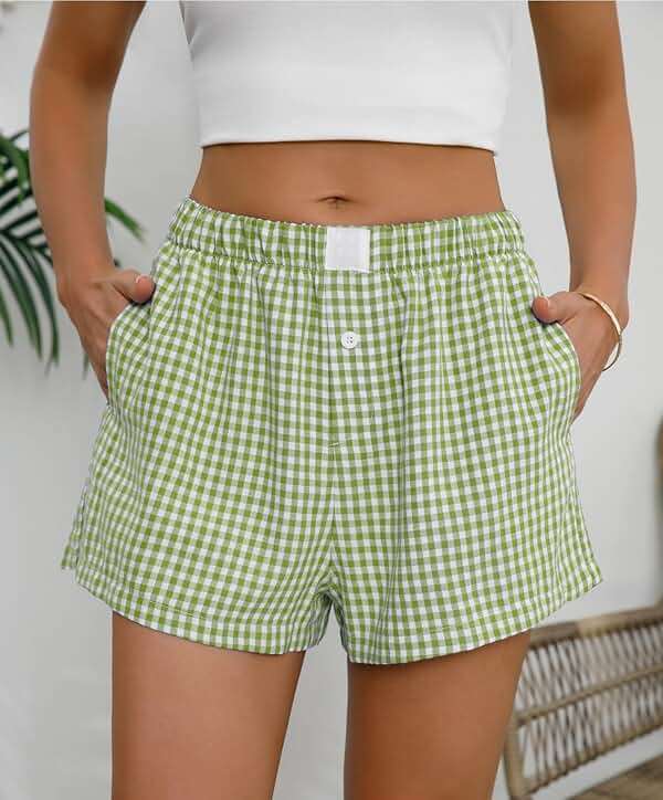 Lziizl Womens Boxer Shorts Cotton Summer Casual Pajama Y2K Sleep Gingham Plaid Shorts Bottom with Pockets - Image 3
