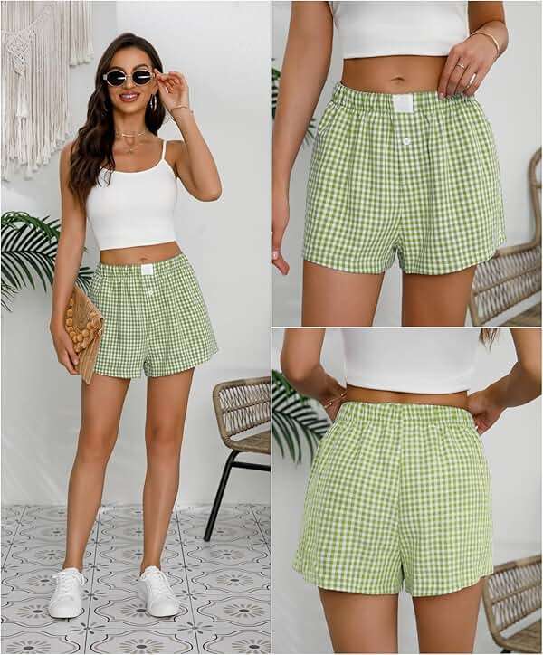 Lziizl Womens Boxer Shorts Cotton Summer Casual Pajama Y2K Sleep Gingham Plaid Shorts Bottom with Pockets - Image 4