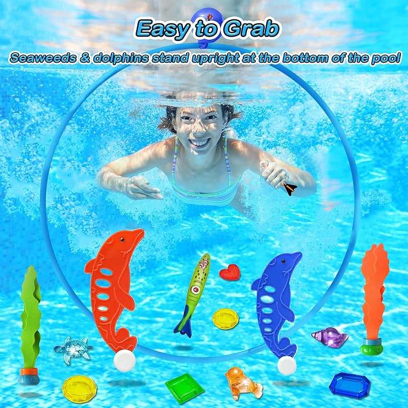 Jasonwell Pool Toys Diving Rings - 28PCS Swim Thru Rings Pool Game Diving Toys with Dive Ring Underwater Treasures Torpedo Bandits Fish Toy Fun Water Swimming Toy for Boys Girls Kids Teens Adults - Image 5