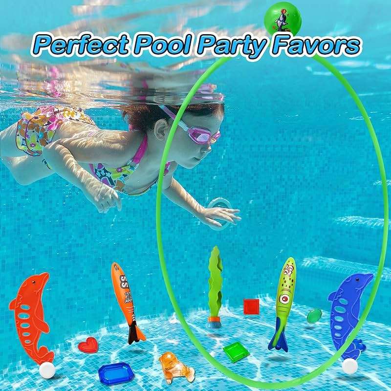 Jasonwell Pool Toys Diving Rings - 28PCS Swim Thru Rings Pool Game Diving Toys with Dive Ring Underwater Treasures Torpedo Bandits Fish Toy Fun Water Swimming Toy for Boys Girls Kids Teens Adults - Image 6