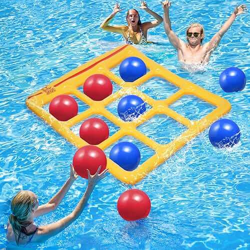 TicTac Shot Pool Toys Games Set- Tic Tac Toe Inflatable Pool Toy with 10 Balls - for Adults Teens Kids 2-10 Players - Image 1