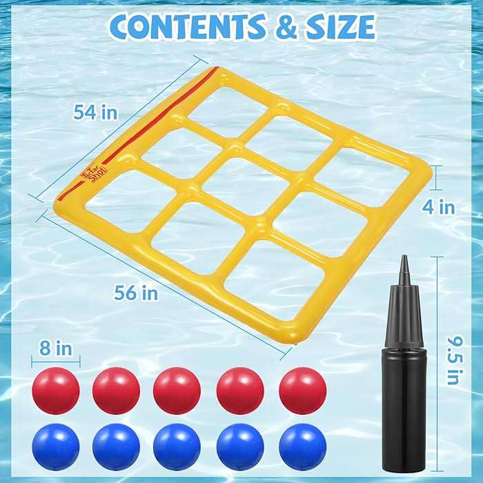 TicTac Shot Pool Toys Games Set- Tic Tac Toe Inflatable Pool Toy with 10 Balls - for Adults Teens Kids 2-10 Players - Image 2