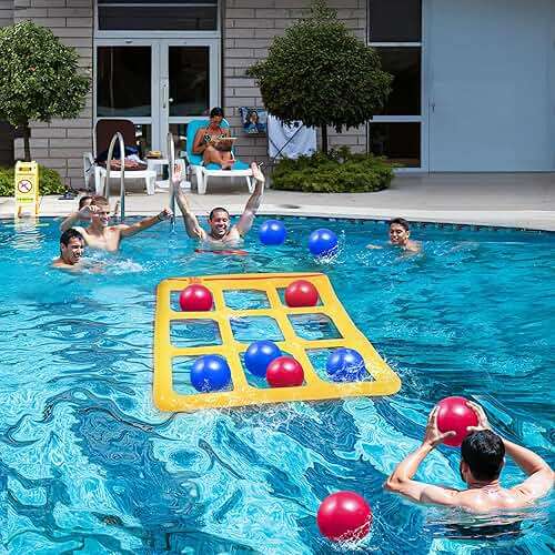 TicTac Shot Pool Toys Games Set- Tic Tac Toe Inflatable Pool Toy with 10 Balls - for Adults Teens Kids 2-10 Players - Image 4