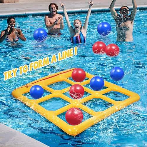 TicTac Shot Pool Toys Games Set- Tic Tac Toe Inflatable Pool Toy with 10 Balls - for Adults Teens Kids 2-10 Players - Image 9