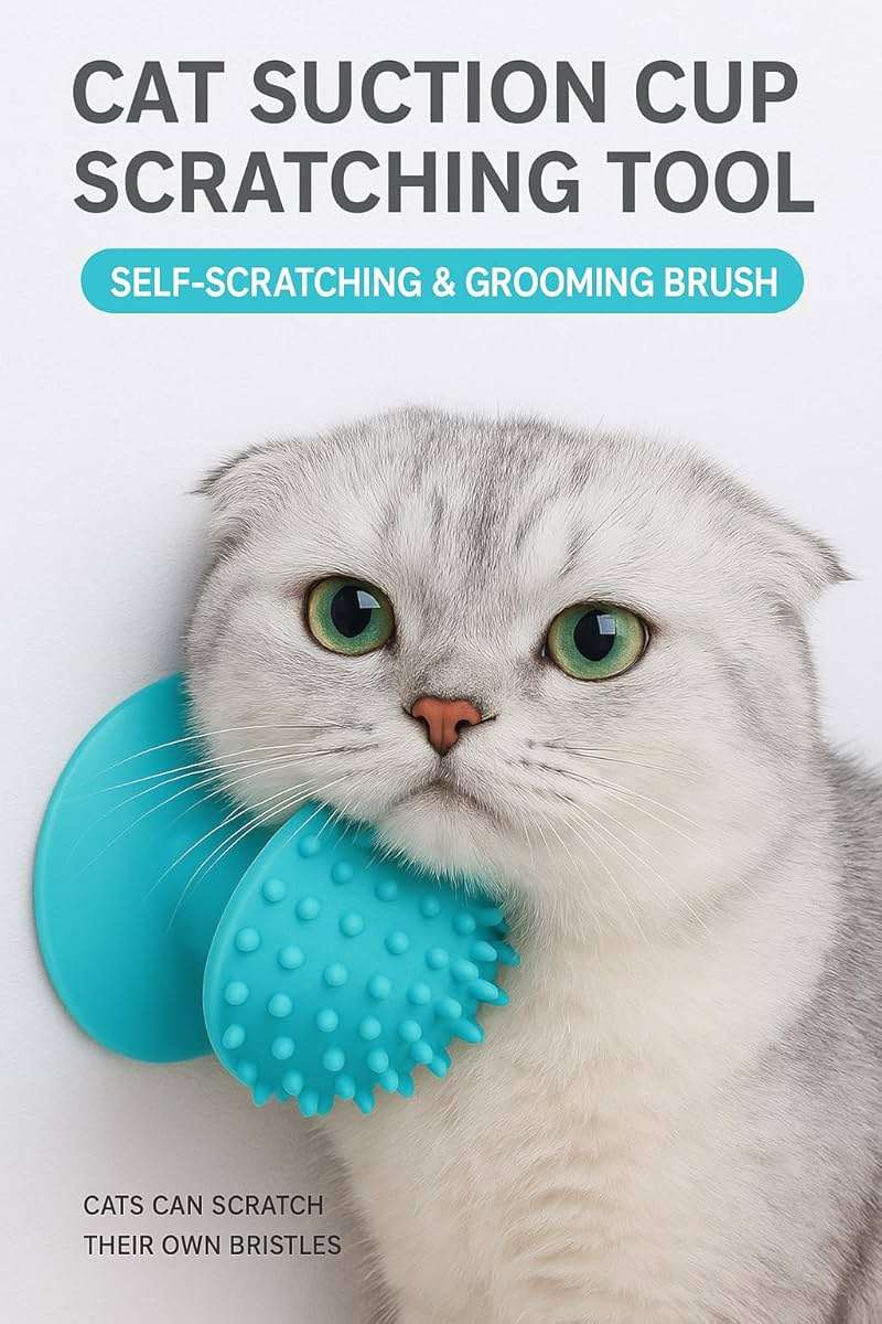 Cat Grooming Supplies for Indoor Pets - Furminator for Cats with Suction Cup - Cat Face Scratcher with Holes for Catnip - Thermoplastic Rubber Corner Brush for Cats Kittens Hamsters (Without Catnip) - Image 1