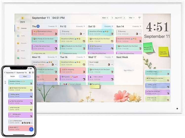 Digital Calendar 15.6 Inch, Electronic Calendar Chore Family Schedules, Smart Weekly and Monthly Planner, 1920 * 1080P IPS Touchscreen Interactive Display - Wall Mount White - Image 1
