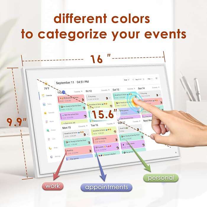 Digital Calendar 15.6 Inch, Electronic Calendar Chore Family Schedules, Smart Weekly and Monthly Planner, 1920 * 1080P IPS Touchscreen Interactive Display - Wall Mount White - Image 2
