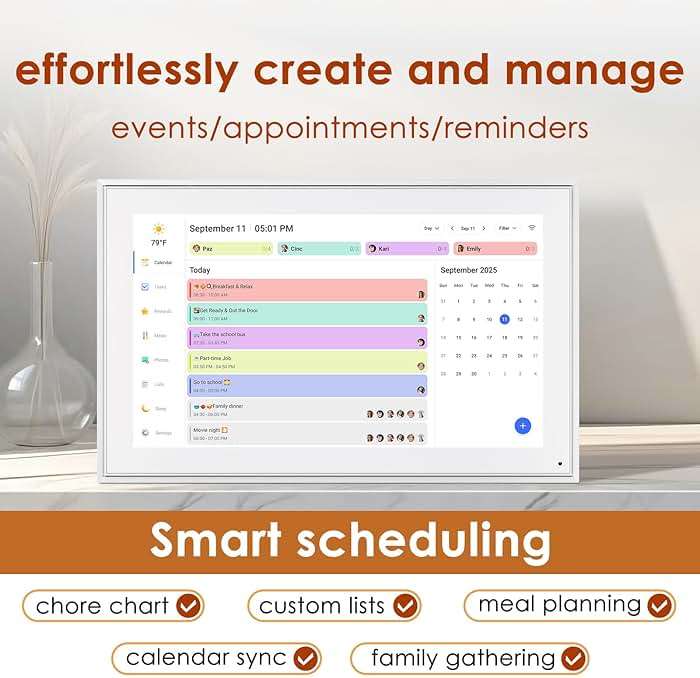 Digital Calendar 15.6 Inch, Electronic Calendar Chore Family Schedules, Smart Weekly and Monthly Planner, 1920 * 1080P IPS Touchscreen Interactive Display - Wall Mount White - Image 5