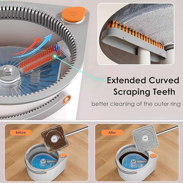 MOPALL Spin Mop and Bucket Set, Dual Chambers Dirty and Clean Water Self Separation for Floor Wall Window, Wet and Dry Mop and Bucket with Wringer Set for Home (1 Square Mop with 2 Microfiber Pads) - Image 3