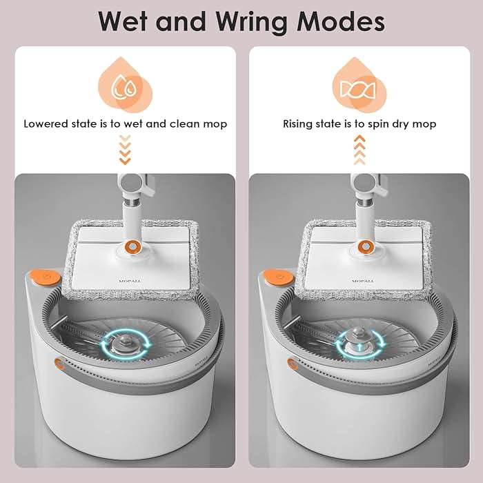 MOPALL Spin Mop and Bucket Set, Dual Chambers Dirty and Clean Water Self Separation for Floor Wall Window, Wet and Dry Mop and Bucket with Wringer Set for Home (1 Square Mop with 2 Microfiber Pads) - Image 4