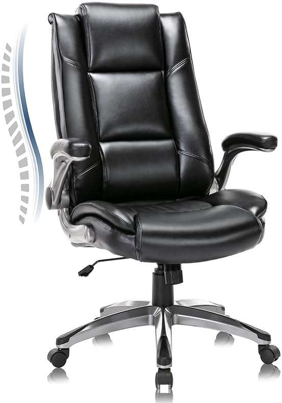 COLAMY Leather Executive Office Chair - High Back Home Computer Desk Chair with Padded Flip-up Arms, Adjustable Tilt Lock, Swivel Rolling Ergonomic Chair for Adult Working Study, Black - Image 1