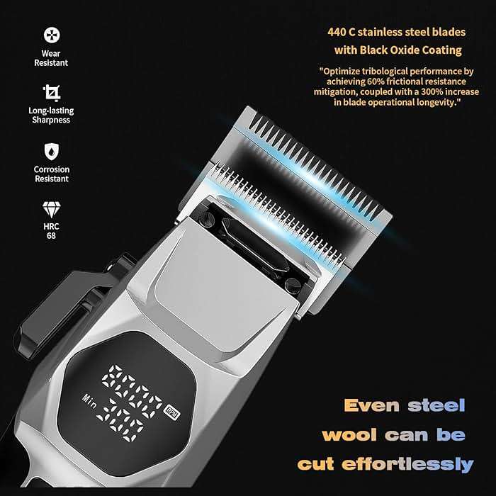 ANGFAN Professional Cordless Hair Clippers for Men - 8000RPM 5-Speed Motor with 440C Black Oxide Blades, Barber Clippers Kit with Charging Dock & 8 Guards,Salon Grade Hair Cutting Set for Barbers - Image 3