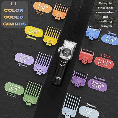 ANGFAN Professional Cordless Hair Clippers for Men - 8000RPM 5-Speed Motor with 440C Black Oxide Blades, Barber Clippers Kit with Charging Dock & 8 Guards,Salon Grade Hair Cutting Set for Barbers - Image 4